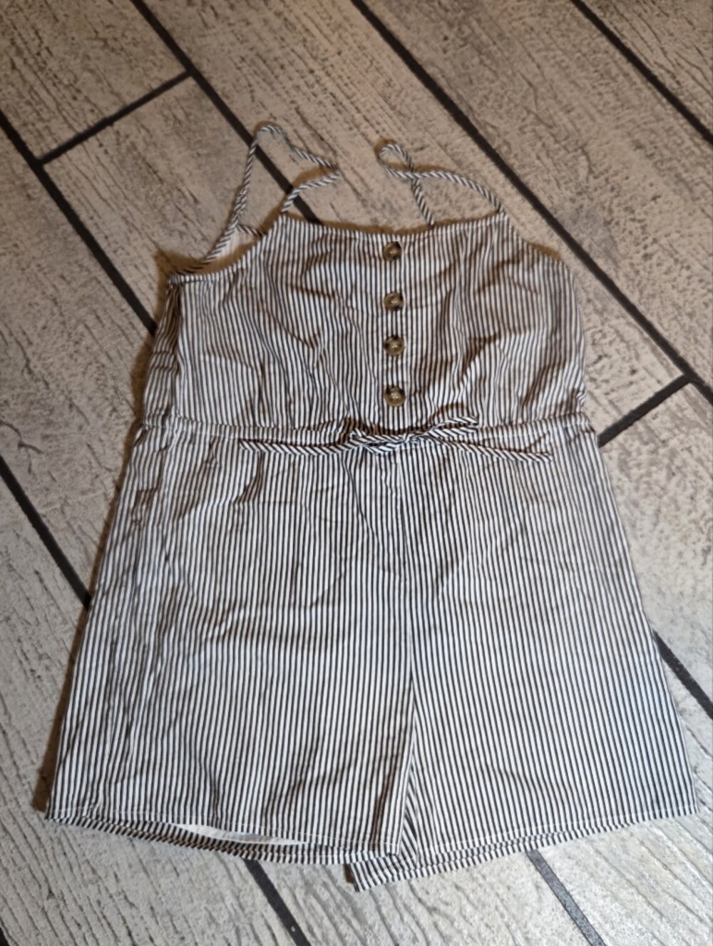 Striped Button-Front Romper in Black and White Cotton Size Medium